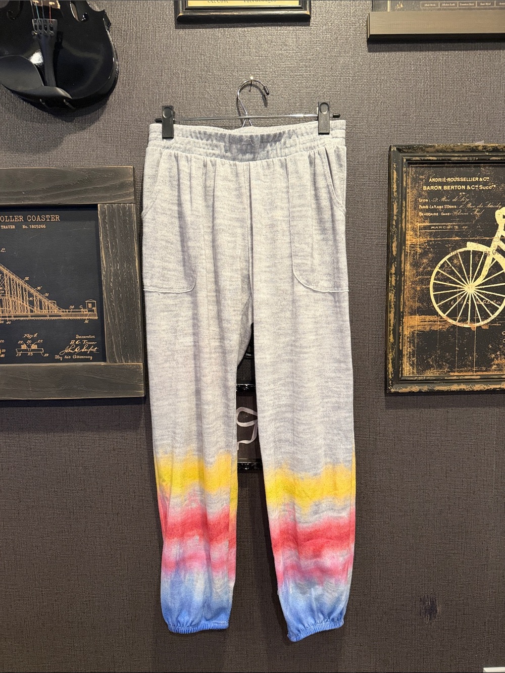Terez Gray Joggers with Yellow, Pink & Blue Dip-Dye Hem